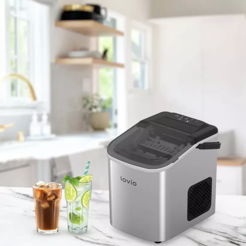 Lovio LVIM001SL Crystal Ice Home -jääpalakone – 12 kg/24h, 2,2L vesisäiliö, hopea/musta