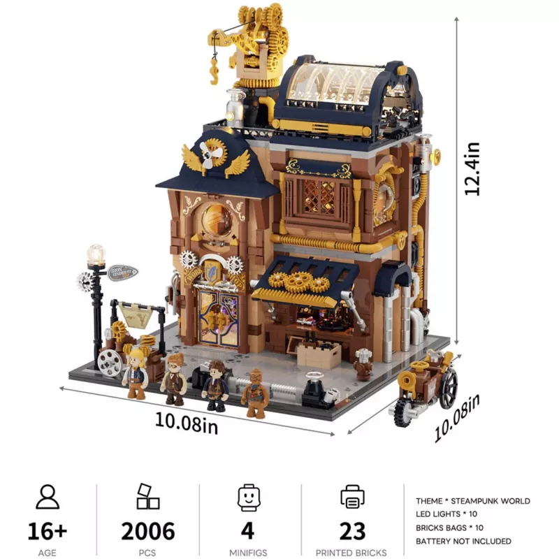 Lumibricks Steampunk Mechanical Workshop rakennuspalikkasarja LED-valaistuksella - 2150 osaa