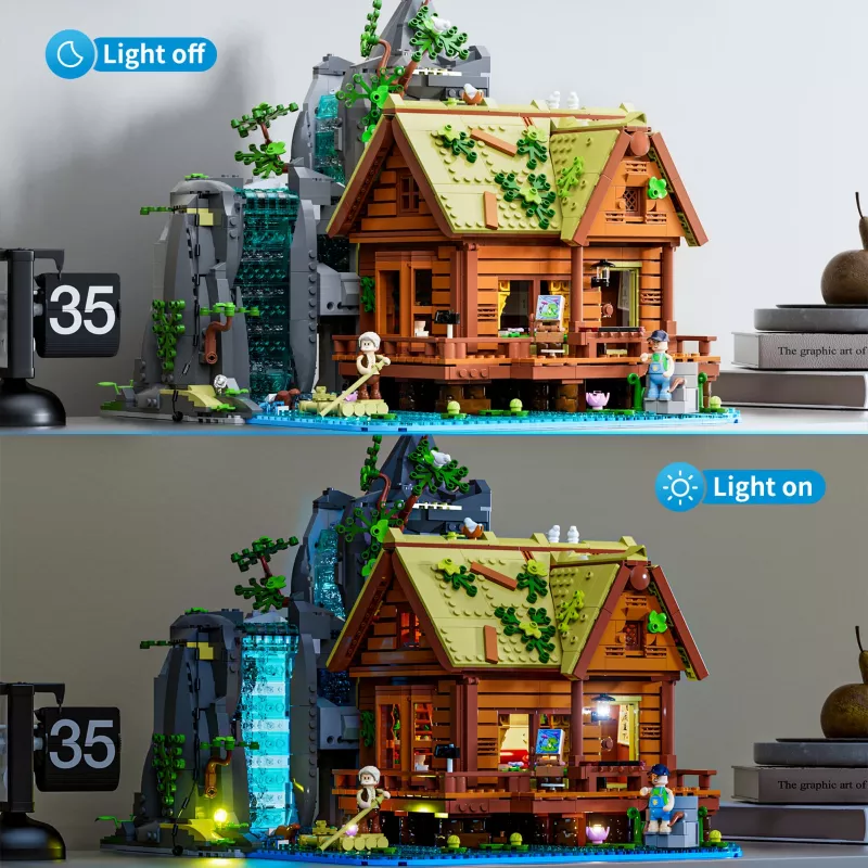 Lumibricks Waterfall Hut rakennussarja LED-valaistuksella