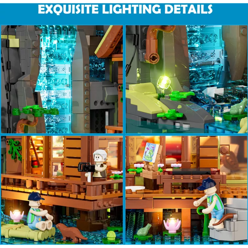 Lumibricks Waterfall Hut rakennussarja LED-valaistuksella