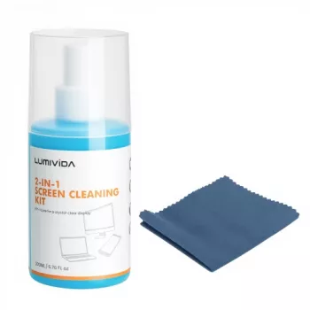 LUMIVIDA HS084912 näytönpuhdistussarja – 200 ml alkoholiton suihke, 20x20 cm mikrokuituliina ja pehmeä harja LCD-, LED-, OLED-, plasma-, kannettaville, näytöille, älypuhelimille, tableteille, kameroille, silmälaseille