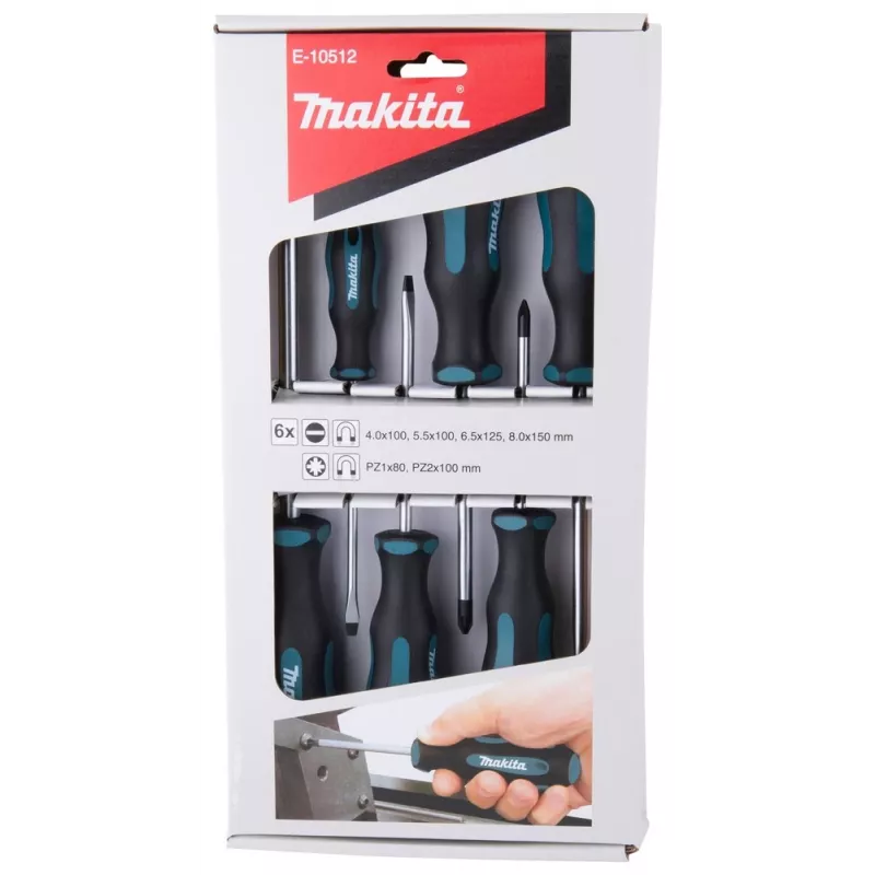 Makita E-10512 ruuvimeisselisarja, 6 osaa (tasapää/Pozidriv)