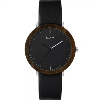 MAM MAM621 unisex analoginen kello 39 mm musta kellotaulu musta nahkaranneke