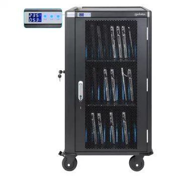 Manhattan 30 paikan kannettavien latauskärry/-trolley AC-sovittimella (EU) - lukittava teräskotelo, 220-240V, 2300W, CEE 7/7-pistoke, 3m kaapeli, 4 pyörää