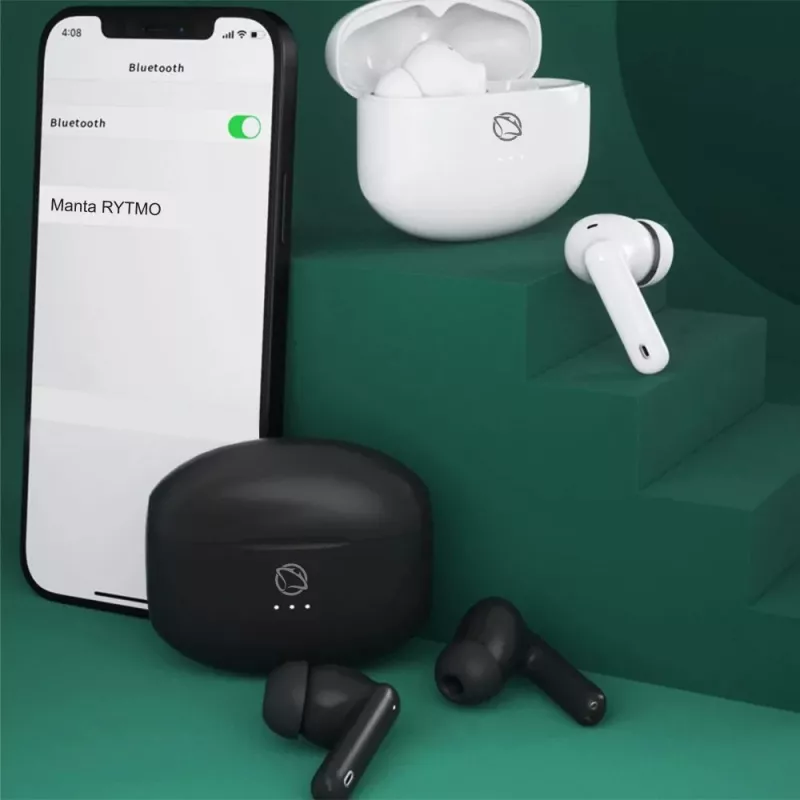 Manta MTWS008W Rytmo White True Wireless Bluetooth 5.0 -nappikuulokkeet ja latauskotelo