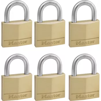 Master Lock 140EURSIX 6 kpl:n pakkaus samalla avaimella avattavia riippulukkoja 22mm messinkirunko