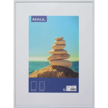 MAUL 1935802 yksittäinen kuvakehys 30 x 40 cm, valkoinen MDF ja sirpaleenkestävä polykarbonaattietuosa, seinäkiinnitteinen