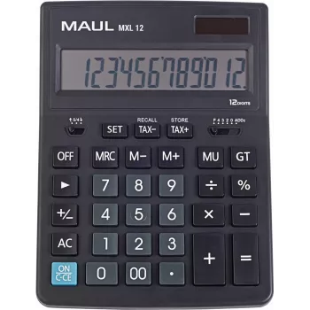 MAUL MXL 12 pöytälaskin 12-numeroisella LCD-näytöllä, verolaskenta, Dual-Power, musta 7267090