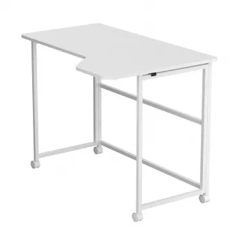 MCN Maclean L-muotoinen taittopöytä valkoinen 100x65 cm siirrettävä lukittavilla pyörillä MC-1250 L/W