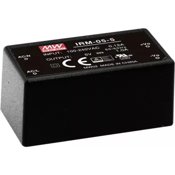 MEAN WELL IRM-05-12 5W AC/DC valettu teholähdemoduuli, 12V 0,42A, PCB-asennus, musta