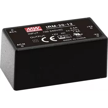 MEAN WELL IRM-20-24 20W 24V 0,9A valettu PCB-asennusvirtalähde, 85-264V AC-tulo, musta