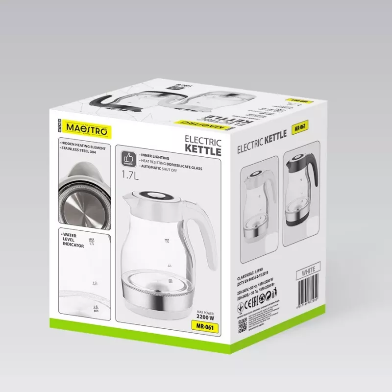MEO lasinen vedenkeitin 2200W 1,7L musta MR-061-BLACK MAESTRO