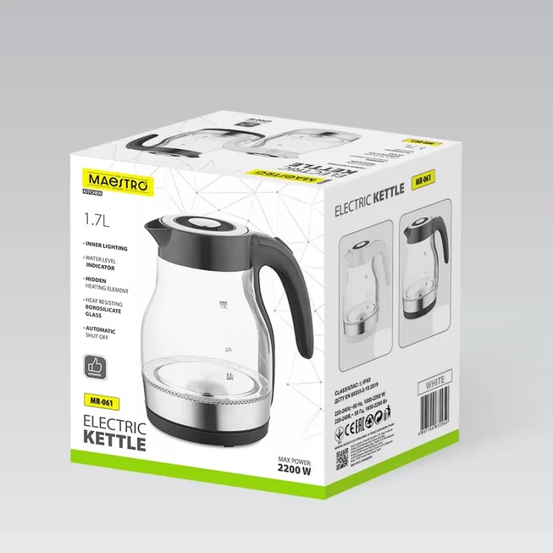 MEO lasinen vedenkeitin 2200W 1,7L musta MR-061-BLACK MAESTRO