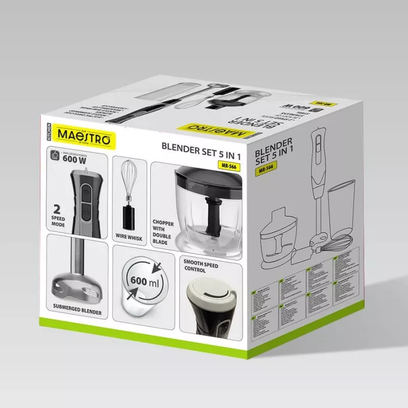 MEO MR-566 MAESTRO 500W sauvasekoitinsarja silppurilla, vispilällä ja mittakupilla