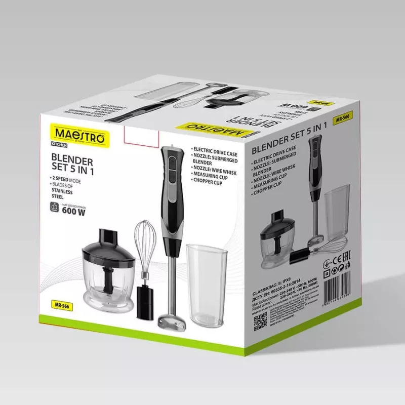 MEO MR-566 MAESTRO 500W sauvasekoitinsarja silppurilla, vispilällä ja mittakupilla