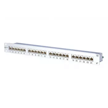 METZ CONNECT 130855C-E-90 Cat.6A suojattu 24-porttinen 1U rack-asennettava patch-paneeli, valkoinen