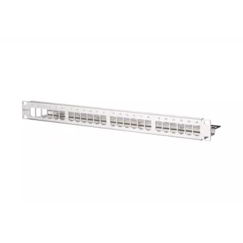 METZ CONNECT 130921-00-E 1U 24-porttinen suojattu patch-paneeli, Cat.6A, vaaleanharmaa 130921-00-E-90