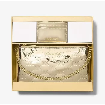 Michael Kors Jet Set Travel Tote Bag -laukkusetti lompakolla - Opal Multi Signature Coated Canvas