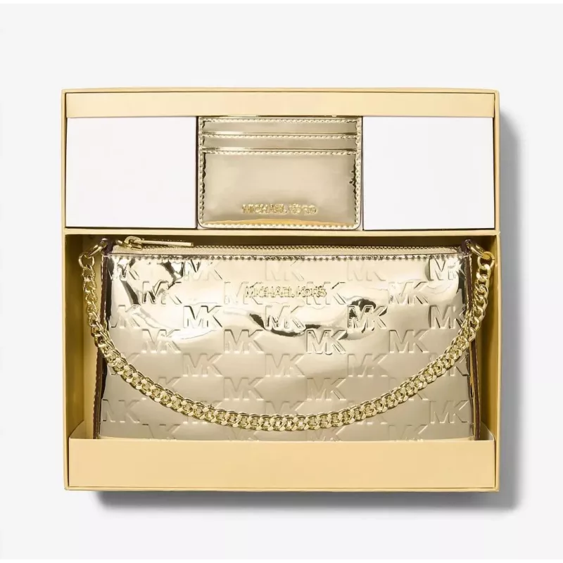 Michael Kors Jet Set Travel Tote Bag -laukkusetti lompakolla - Opal Multi Signature Coated Canvas