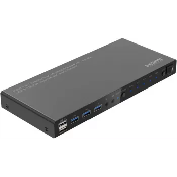 MicroConnect 4K@60Hz HDMI KVM -kytkin 4x1, 4K60 4:4:4, USB 3.0 -keskitin, ääni, metallikotelo (MC-HDMIKVM0401-USB3-4K)
