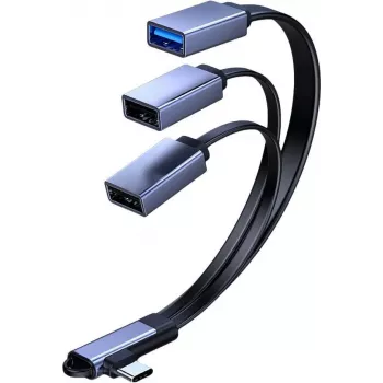MicroConnect USB-C kulmajakokaapeli, 3x USB-A 3.0, 0,15 m, musta