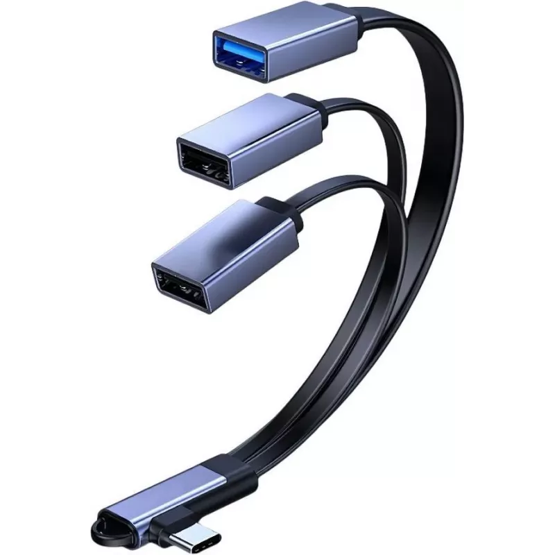 MicroConnect USB-C kulmajakokaapeli, 3x USB-A 3.0, 0,15 m, musta