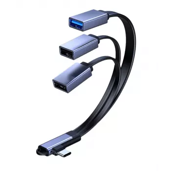 MicroConnect USB-C kulmajakokaapeli, 3x USB-A 3.0, 0,15 m, musta
