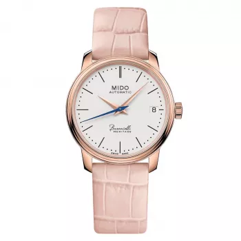 MIDO Baroncelli III Lady automaattikello 33 mm ruusukulta PVD ruostumaton teräs hopeinen kellotaulu ruskea nahkaranneke M027207360100