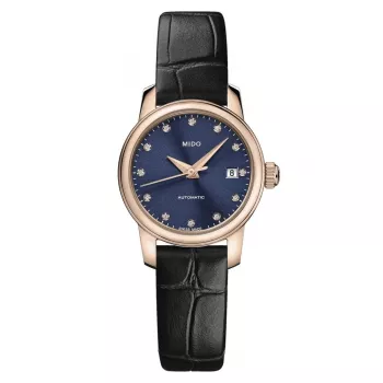MIDO Baroncelli Lady Day of the Dead limited edition automaattikello 25 mm sininen kellotaulu ruusukulta PVD