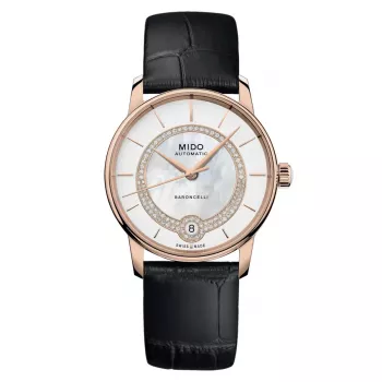MIDO Baroncelli Signature Lady automaattikello 33mm ruusukulta PVD ruostumaton teräs ruskea nahka