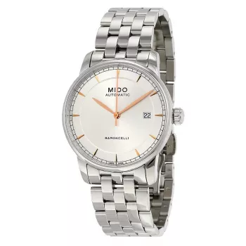 MIDO miesten Baroncelli III automaattikello 38 mm hopeinen kellotaulu ruskea nahkaranneke M86004101