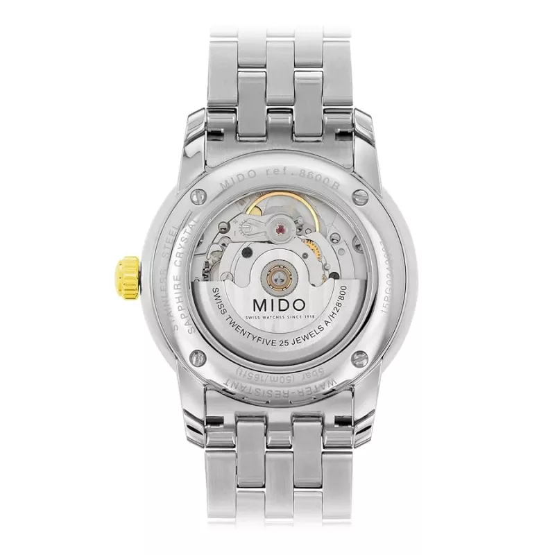 MIDO miesten kello M86009261 Baroncelli III 38 mm automaattikello hopeinen kellotaulu musta nahka