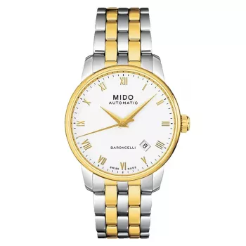 MIDO miesten kello M86009261 Baroncelli III 38 mm automaattikello hopeinen kellotaulu musta nahka