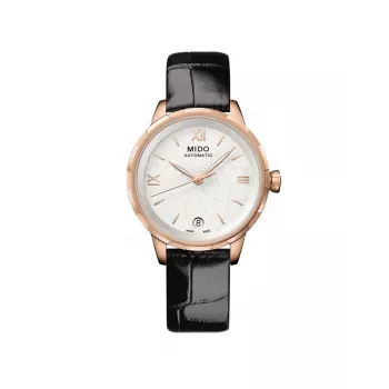 MIDO naisten automaattikello M043207360180 34 mm ruusukulta PVD ruostumaton teräs valkoinen helmiäiskellotaulu musta nahkaranneke limited edition