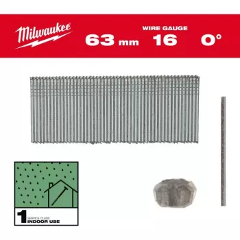 Milwaukee 16 Gauge 63 mm 0° naulaimen naulat M18 FN16GS:lle (2 500 kpl pakkaus)
