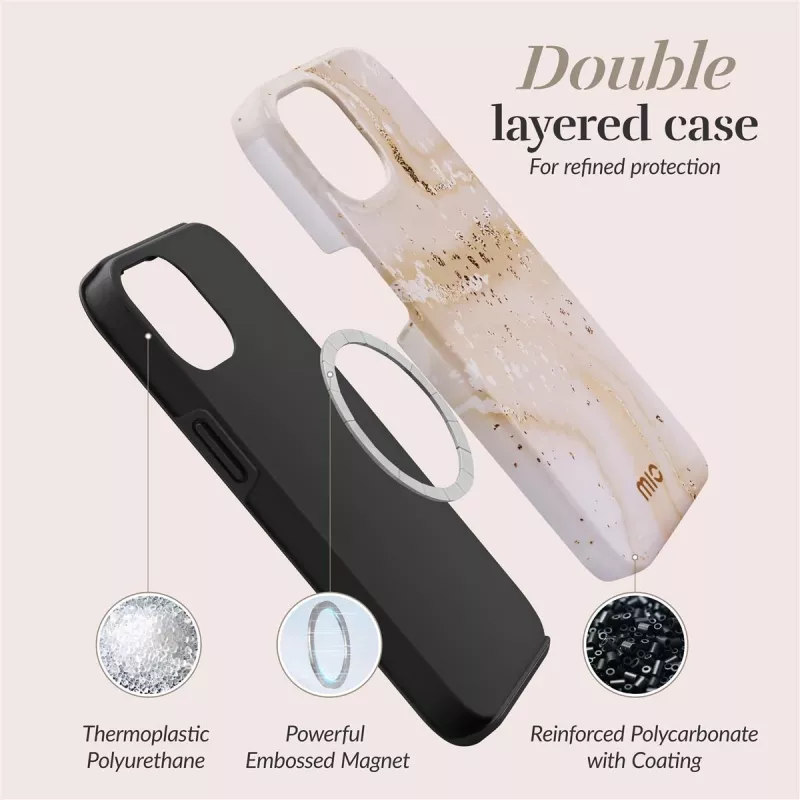 MIO Gold Marble Magsafe -yhteensopiva kuori iPhone 16 Pro Max -puhelimelle