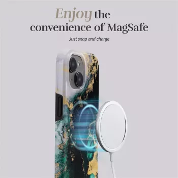 MIO Green Marble MagSafe-yhteensopiva kotelo iPhone 16 Plus:lle