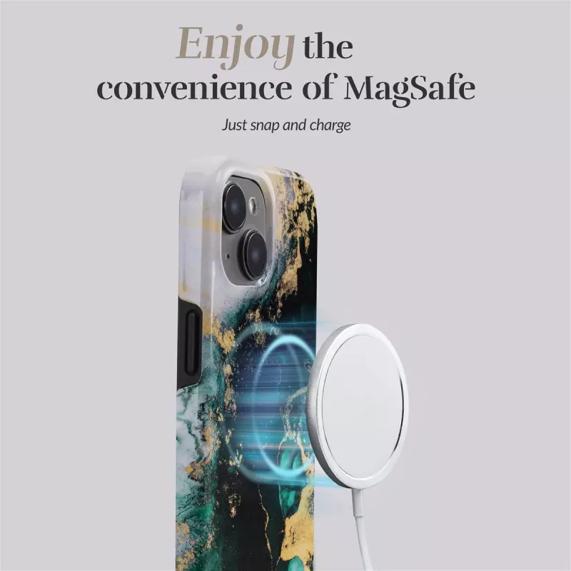 MIO Green Marble MagSafe-yhteensopiva kotelo iPhone 16 Plus:lle