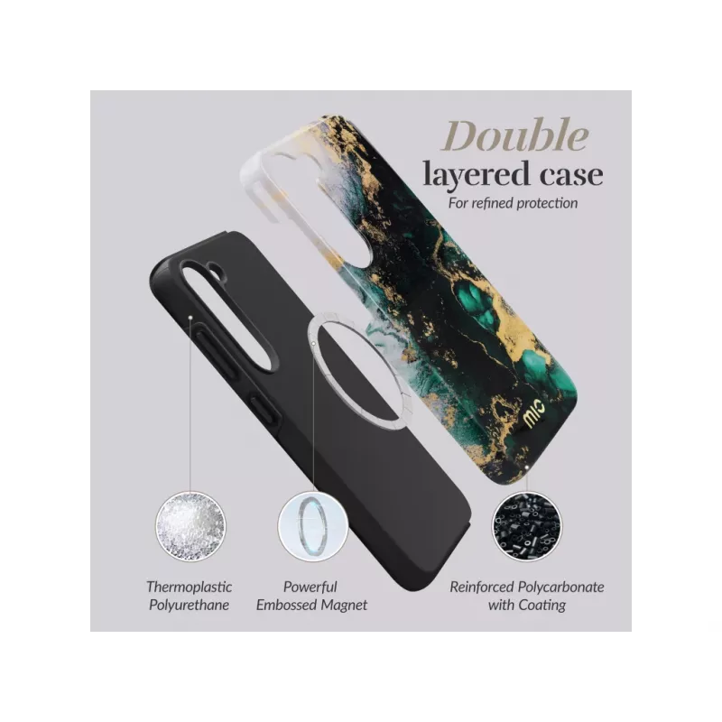 MIO Green Marble MagSafe-yhteensopiva kotelo Samsung S25 Plus 5G
