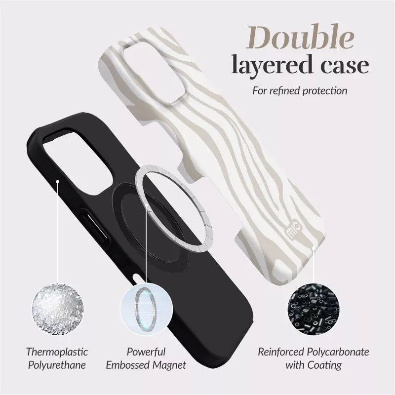 MIO Sandy Zebra Magsafe -kuori, yhteensopiva iPhone 15 Pro -puhelimelle