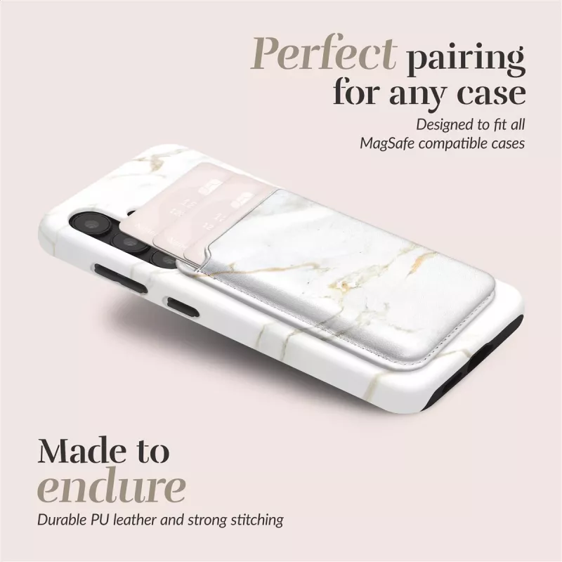 MIO White Marble MagSafe -kotelo yhteensopiva kortinpidikkeen kanssa