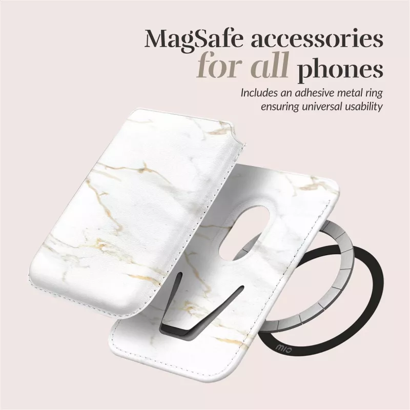 MIO White Marble MagSafe -kotelo yhteensopiva kortinpidikkeen kanssa