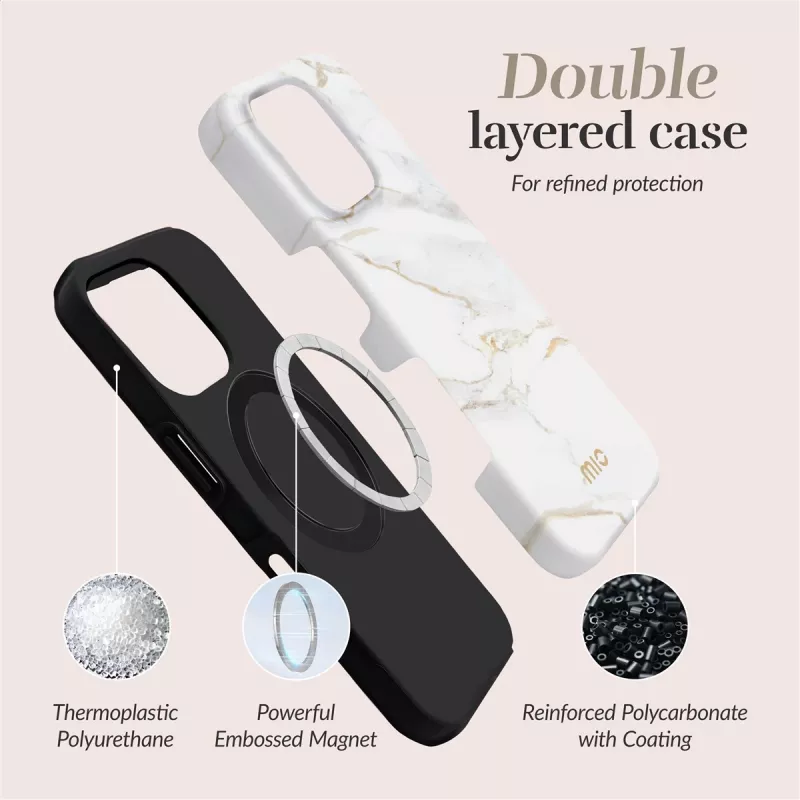 MIO White Marble MagSafe-yhteensopiva iPhone 17:lle