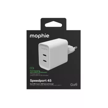 Mophie ROC GaN 45W Dual USB-C seinälaturi - valkoinen