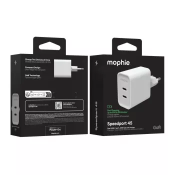 Mophie ROC GaN 45W Dual USB-C seinälaturi - valkoinen