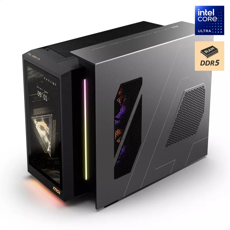 MSI MEG Vision X AI 2NVV9-285AT pöytätietokone (musta/läpinäkyvä, Windows 11 Home)