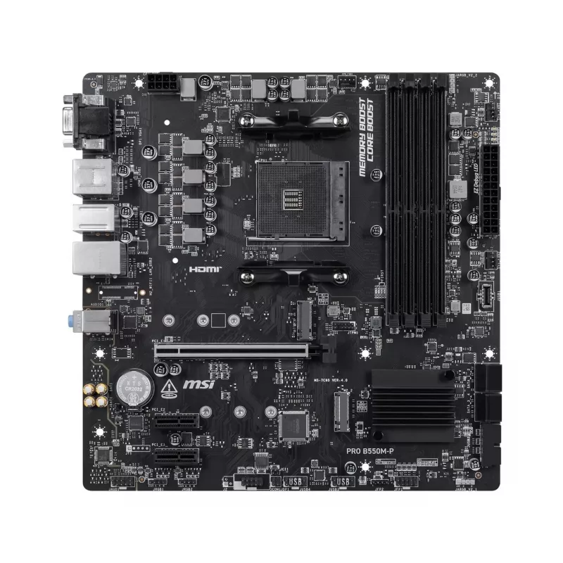 MSI PRO B550M-P emolevy, AMD AM4, B550, Micro-ATX, 4x DDR4, 128GB Max, Dual M.2, Gigabit LAN