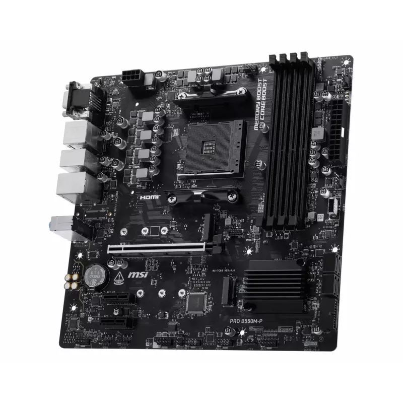 MSI PRO B550M-P emolevy, AMD AM4, B550, Micro-ATX, 4x DDR4, 128GB Max, Dual M.2, Gigabit LAN