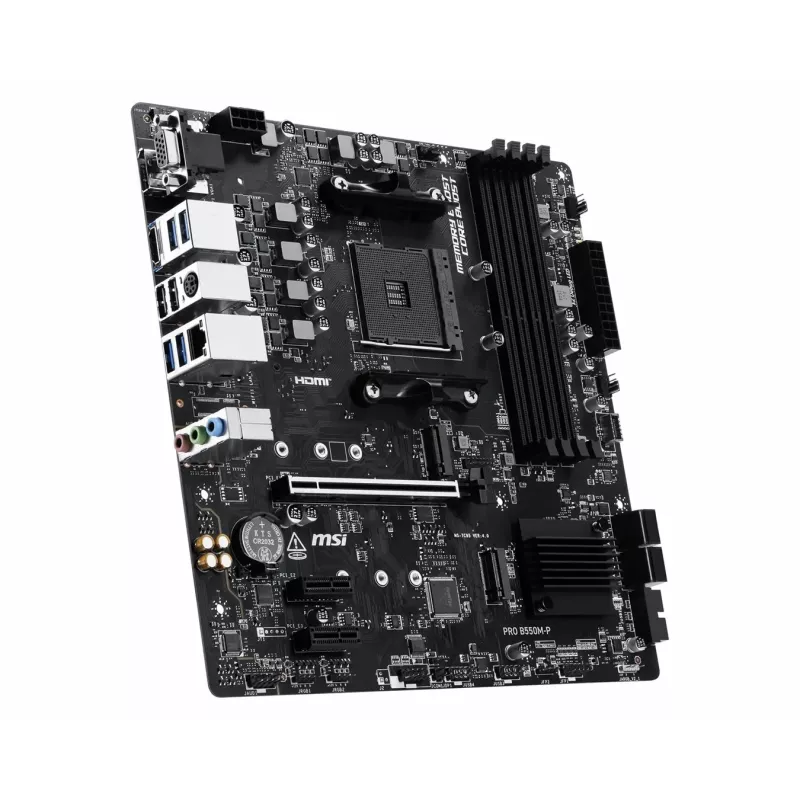 MSI PRO B550M-P emolevy, AMD AM4, B550, Micro-ATX, 4x DDR4, 128GB Max, Dual M.2, Gigabit LAN