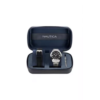 Nautica miesten NAPPBF205 kvartsikronografikello 42 mm sininen silikoni